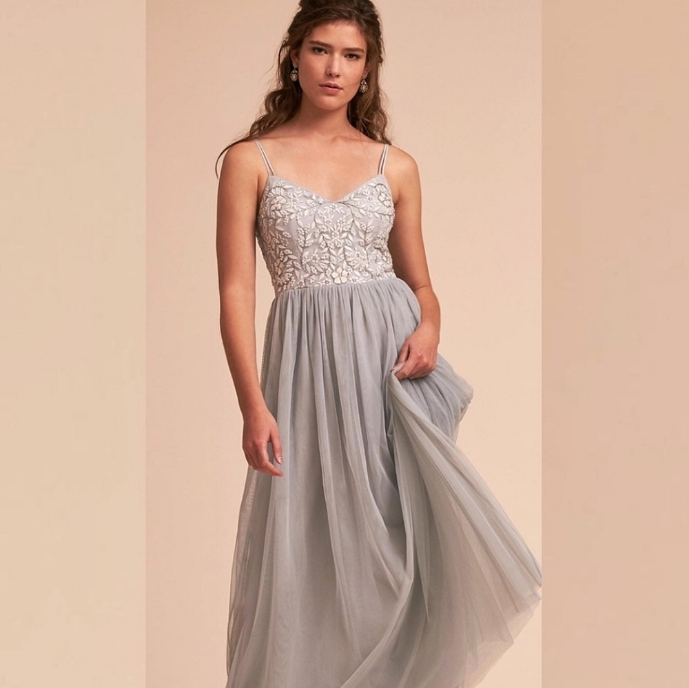 BHLDN Gray and White Maxi Dress
